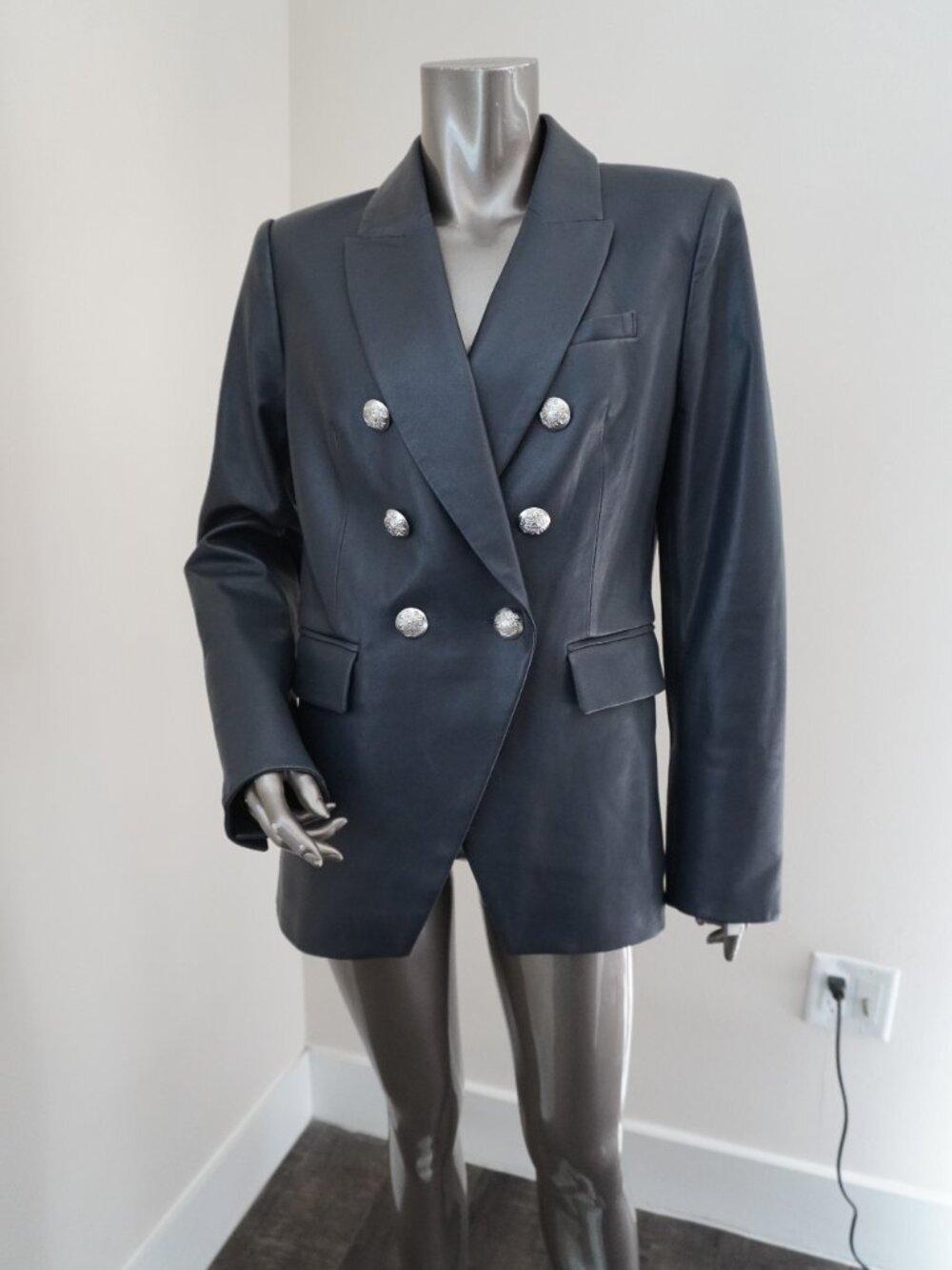 Veronica Beard Leather Miller Dickey Blazer Navy Silver Buttons Jacket Size 10 - Picture 4 of 10